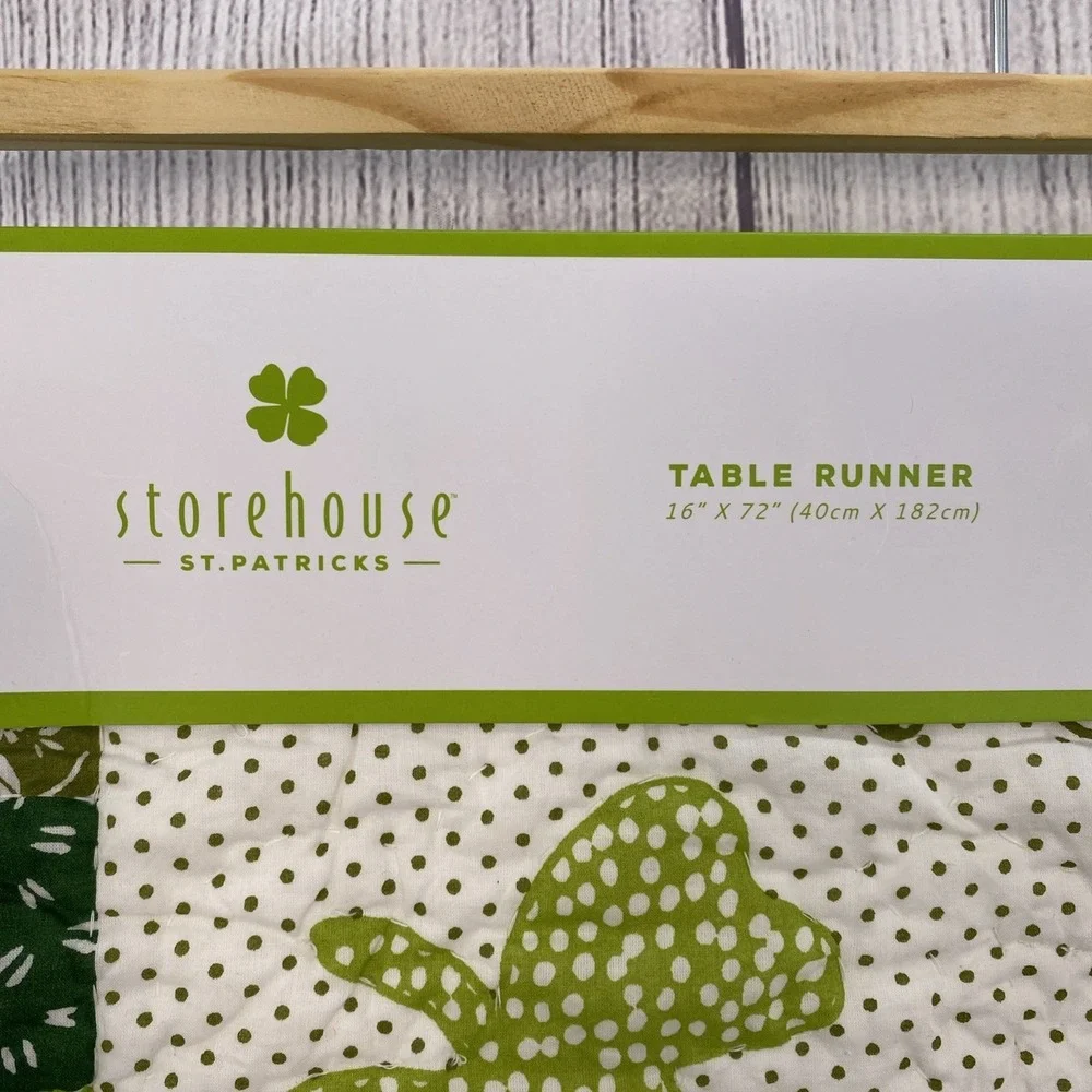Storehouse Table Runner 16x72 Green St. Patrick's Day Irish Shamrocks Quilted